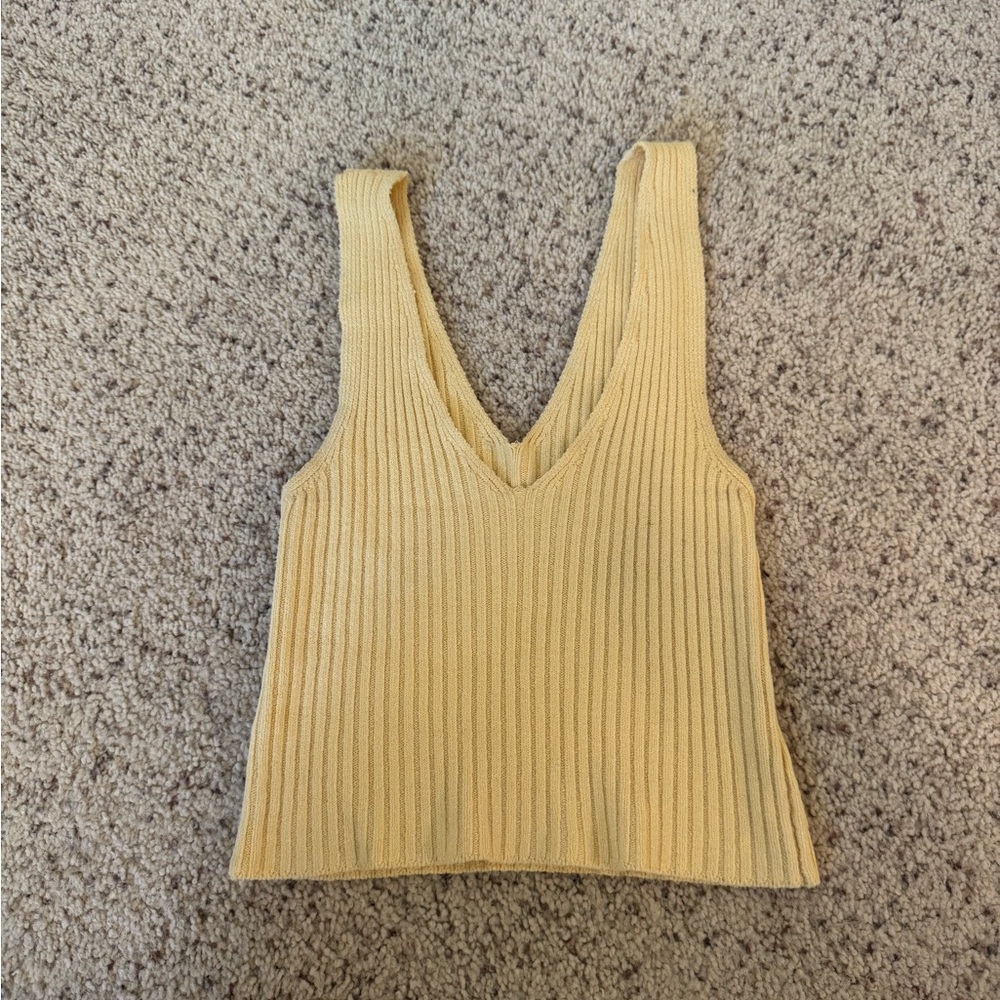 Yellow Ribbed Knit Tank Top